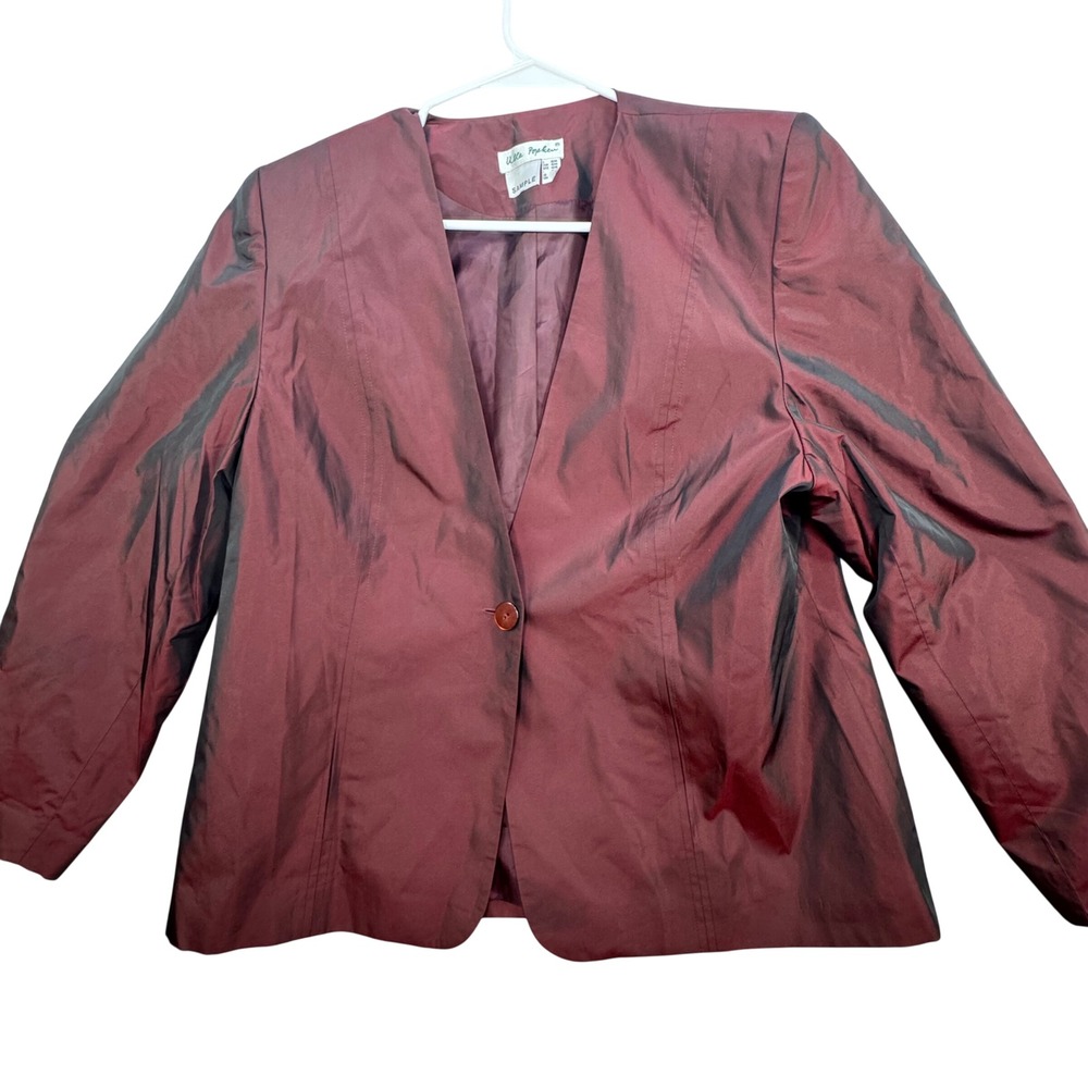 Ulla Popken Blazer Women L Burgundy Iridescent‎ Taffeta Elegant 12/14 Formal